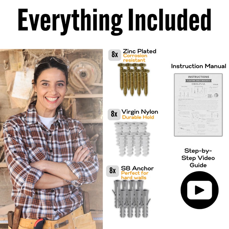 EVALD Hidden Floating Shelf Bracket | 6-Inch Heavy Duty Blind Shelf Support | Kitchen & Fireplace Mantel Bracket | Invisible Wall Mount Bracket 4 Pack - Image 5